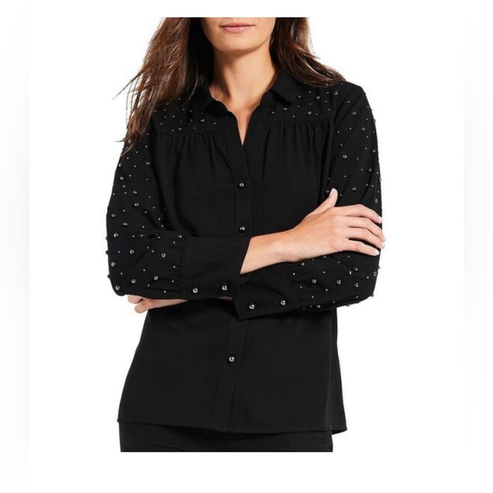 NIC+ZOE Black Stud-Accent Button-Down Shirt